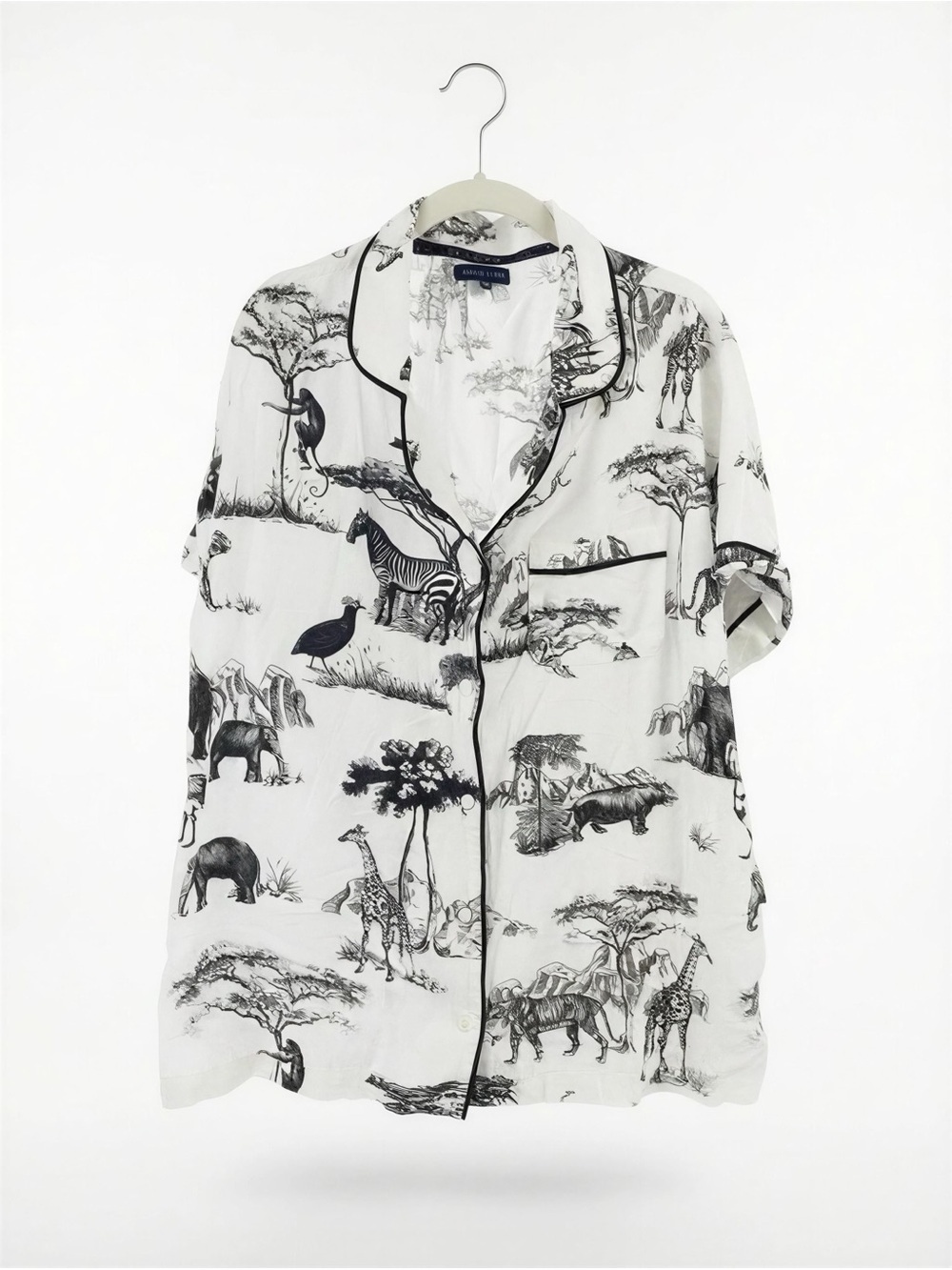 Women’s Katie Kime White Short-Sleeve Safari Print Pajama Shirt Size 2XL